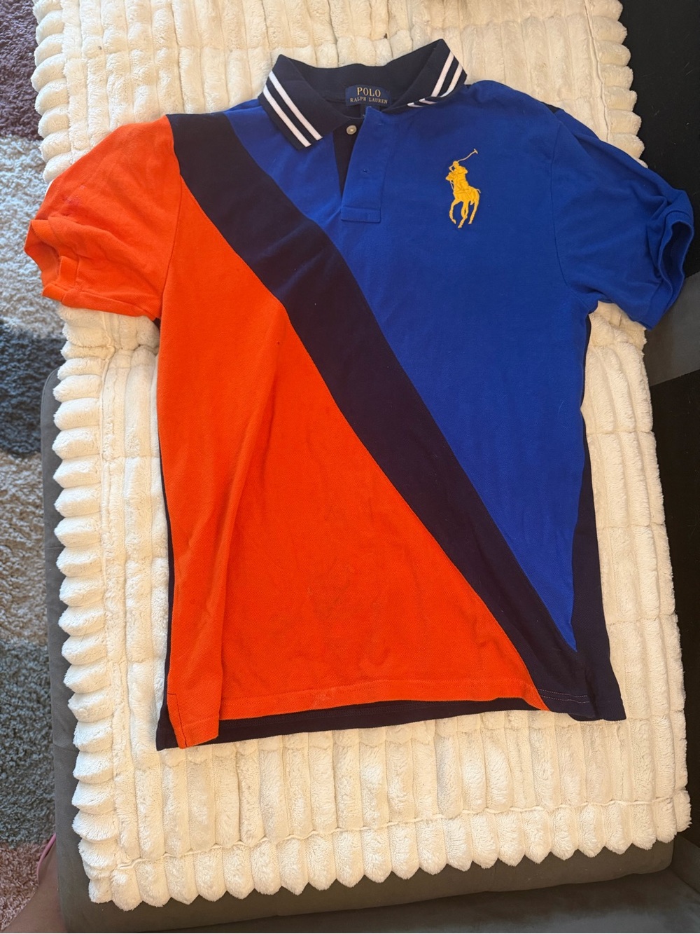 Youth XL Polo by Ralph Lauren Blue, Orange & Navy Diagonal Colorblock Polo Boys